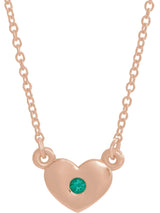 14K Gold Round Lab-Grown Emerald Heart Necklace - Rose Gold