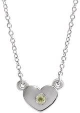 14K Gold Round Natural Peridot Heart Necklace - White Gold