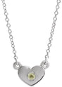 14K Gold Round Natural Peridot Heart Necklace - White Gold