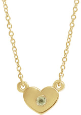 14K Gold Round Natural Peridot Heart Necklace - Yellow Gold