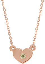 14K Gold Round Natural Peridot Heart Necklace - Rose Gold