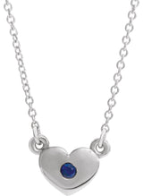 14K Gold Round Natural Blue Sapphire Heart Necklace - White Gold