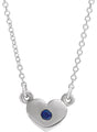 14K Gold Round Natural Blue Sapphire Heart Necklace - White Gold