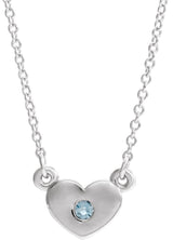 14K Gold Round Natural Aquamarine Heart Necklace - White Gold