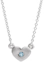 14K Gold Round Natural Aquamarine Heart Necklace - White Gold
