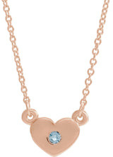 14K Gold Round Natural Aquamarine Heart Necklace - Rose Gold