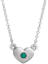 14K Gold Round Natural Emerald Heart Necklace - White Gold