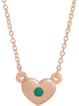 14K Gold Round Natural Emerald Heart Necklace - Rose Gold