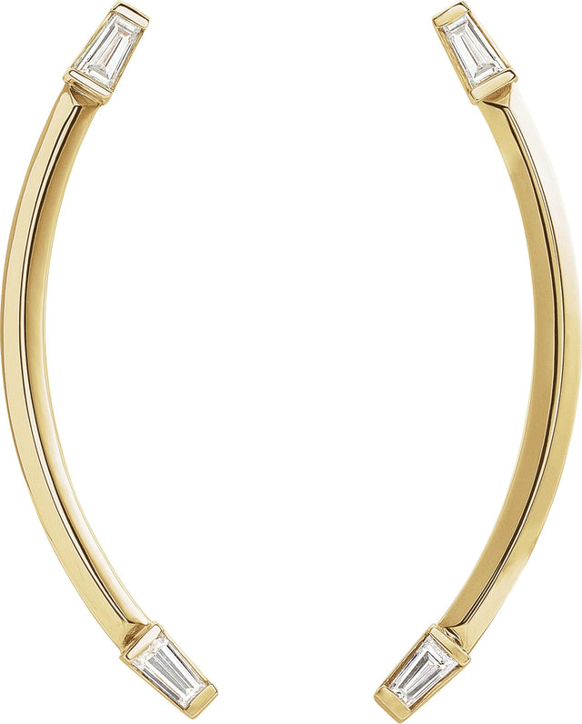 14K Gold Tapered Baguette Natural Diamond Baguette Accented Curved Bar Earrings - Yellow Gold - view 2