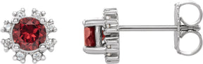 Platinum Lab-Grown Ruby Round 4-Prong Halo-Style Earrings