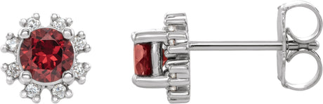 14K Gold Lab-Grown Ruby Round 4-Prong Halo-Style Earrings - White Gold