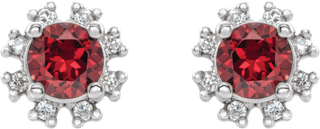 Platinum Lab-Grown Ruby Round 4-Prong Halo-Style Earrings - view 2