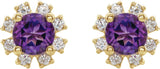 14K Gold Natural Amethyst Round 4-Prong Halo-Style Earrings - Yellow Gold - view 2