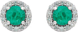 Platinum Natural Emerald Round 4-Prong Halo-Style Earrings II - view 4
