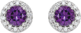 Platinum Natural Amethyst Round 4-Prong Halo-Style Earrings – 3-8mm Stones - view 4