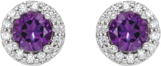 Platinum Natural Amethyst Round 4-Prong Halo-Style Earrings – 3-8mm Stones - view 4