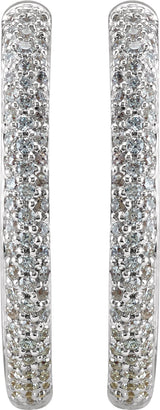 18K Gold Round Natural Diamond Pavé-Style Inside-Outside Hinged Hoop Earrings - view 2