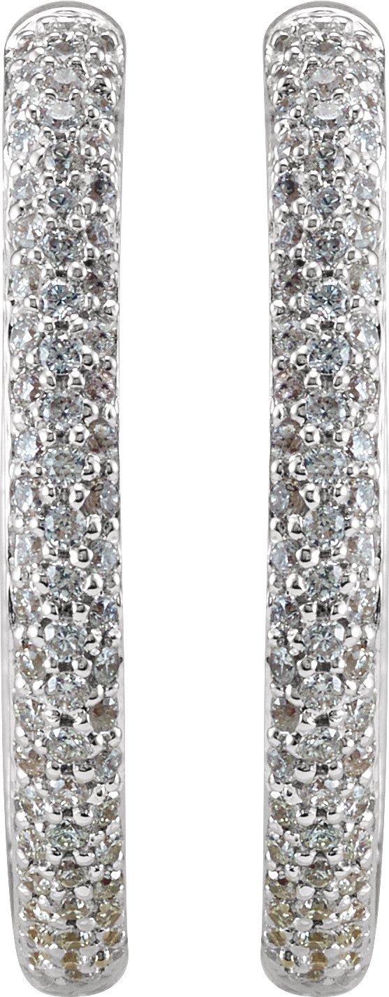 18K Gold Round Natural Diamond Pavé-Style Inside-Outside Hinged Hoop Earrings - view 2