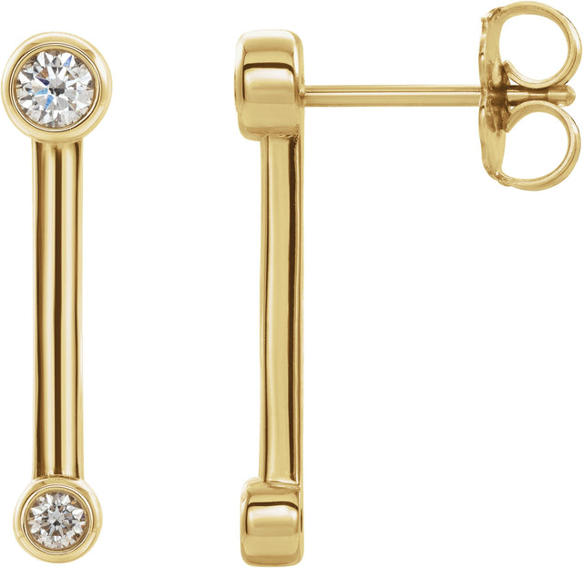 14K Gold Round Natural Diamond Bezel-Set Bar Earrings – 2.7mm Stones - Yellow Gold