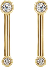 14K Gold Round Natural Diamond Bezel-Set Bar Earrings – 2.7mm Stones - Yellow Gold - view 2