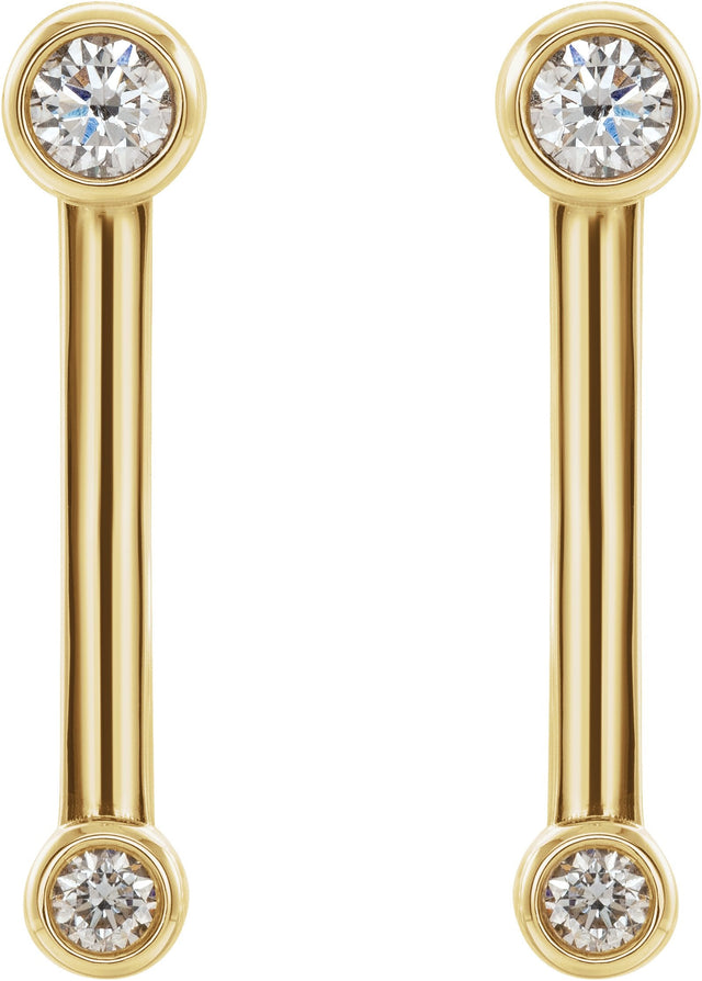 14K Gold Round Natural Diamond Bezel-Set Bar Earrings – 2.7mm Stones - Yellow Gold - view 2