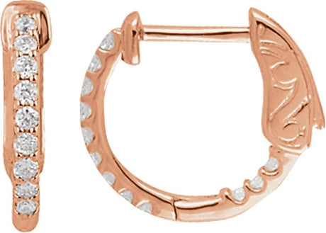14K Gold Round Lab-Grown Diamond Inside-Outside Hoop Earrings - Rose Gold