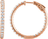 14K Gold Round Lab-Grown Diamond Inside-Outside Hoop Earrings - Rose Gold