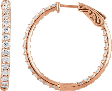 14K Gold Round Lab-Grown Diamond Inside-Outside Hoop Earrings - Rose Gold