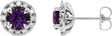 Platinum Round Natural Amethyst French-Set Halo-Style Earrings