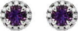 Platinum Round Natural Amethyst French-Set Halo-Style Earrings - view 2