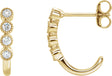 14K Gold Round Natural Diamond Accented J-Hoop Earrings – 2mm Stones - Yellow Gold
