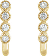 14K Gold Round Natural Diamond Accented J-Hoop Earrings – 2mm Stones - Yellow Gold - view 2