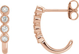 14K Gold Round Natural Diamond Accented J-Hoop Earrings – 2mm Stones - Rose Gold