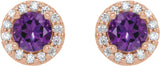 14K Gold Natural Amethyst Round 4-Prong Halo-Style Earrings – 3-8mm Stones - Rose Gold - view 4