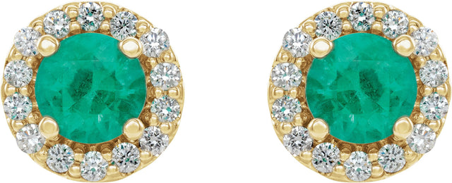 14K Gold Lab-Grown Emerald Round 4-Prong Halo-Style Earrings – 3-8mm Stones - Yellow Gold - view 4