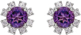 Platinum Natural Amethyst Round 4-Prong Halo-Style Earrings - view 2