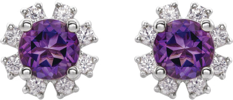 Platinum Natural Amethyst Round 4-Prong Halo-Style Earrings - view 2