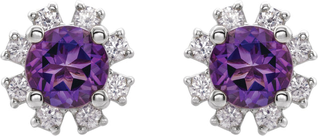 Platinum Natural Amethyst Round 4-Prong Halo-Style Earrings - view 2