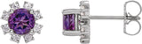 Platinum Natural Amethyst Round 4-Prong Halo-Style Earrings