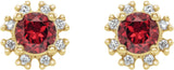 14K Gold Lab-Grown Ruby Round 4-Prong Halo-Style Earrings - Yellow Gold - view 2