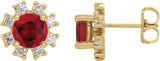 14K Gold Natural Ruby Round 4-Prong Halo-Style Earrings - Yellow Gold