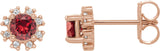 14K Gold Natural Ruby Round 4-Prong Halo-Style Earrings - Rose Gold
