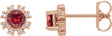 14K Gold Lab-Grown Ruby Round 4-Prong Halo-Style Earrings - Rose Gold