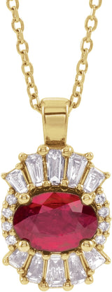 14K Gold Oval Natural Ruby Halo-Style Necklace or Pendant - Yellow Gold