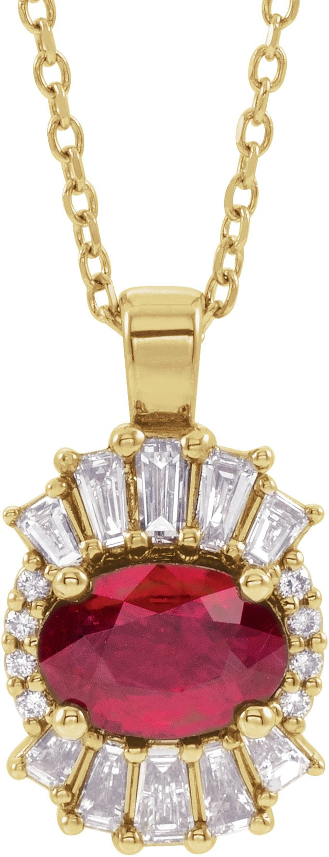 14K Gold Oval Natural Ruby Halo-Style Necklace or Pendant - Yellow Gold