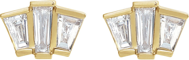14K Gold Tapered Baguette Natural Diamond Geometric Cluster Earrings - Yellow Gold - view 2
