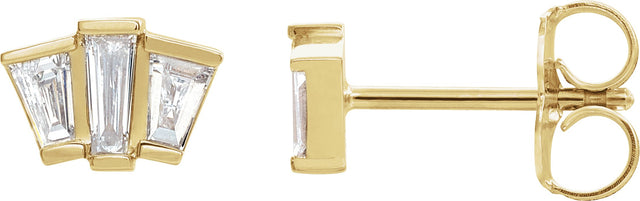 14K Gold Tapered Baguette Natural Diamond Geometric Cluster Earrings - Yellow Gold