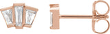 14K Gold Tapered Baguette Natural Diamond Geometric Cluster Earrings - Rose Gold