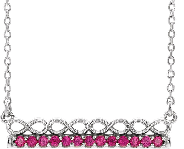Platinum Round Natural Ruby Infinity-Inspired Bar Necklace