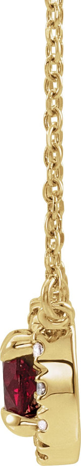 14K Gold Round Lab-Grown Ruby French-Set Halo-Style Necklace - Yellow Gold